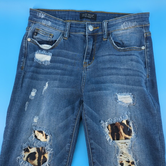 Judy Blue Denim - Judy Blue Skinny Fit Distressed Leopard Patch Jeans Medium Wash‎ JB8265MD 7/28